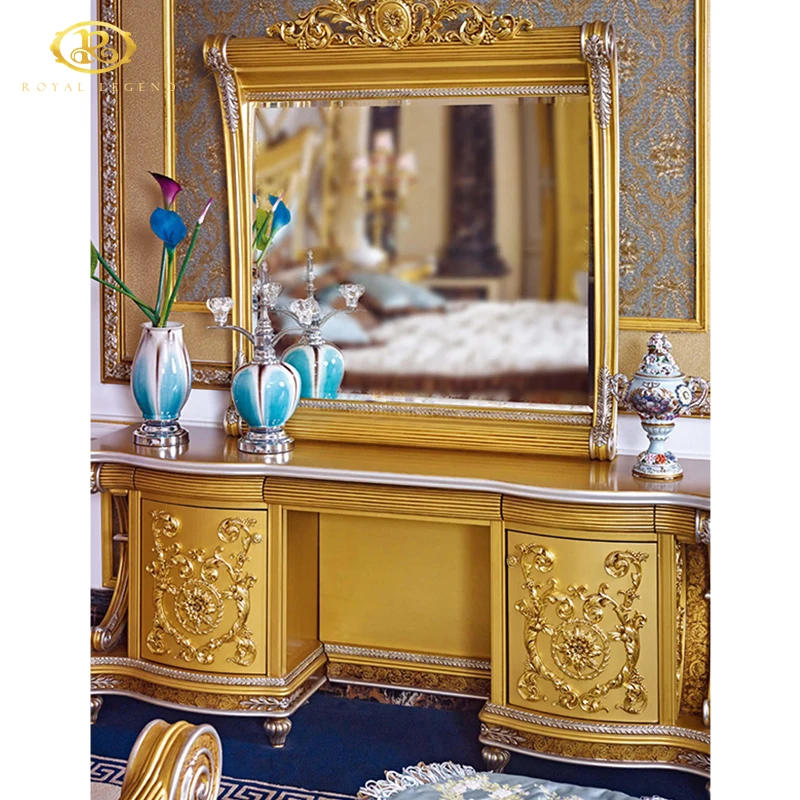 Classic Luxury Palace Style Baroque Gold Foil Crowned King Size Bed for Master Bedroom
