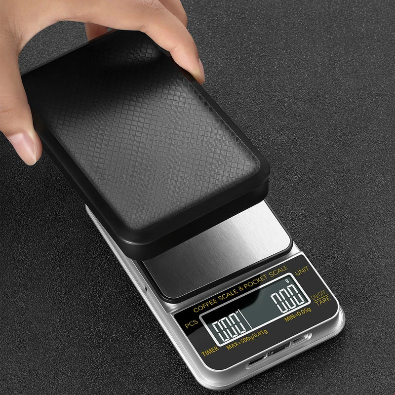 1000 x 0.1g Mini Coffee Scale Timer Digital Gram Scale Tare Function Gold Jewelry Scale LCD Screen