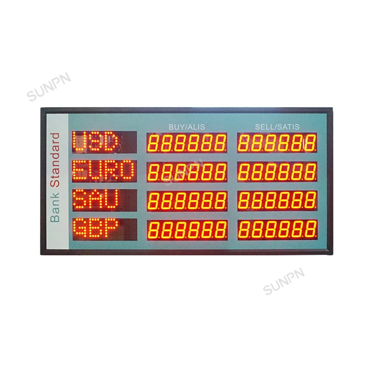 Customized currency Led exchange bank rate display board 1inch indoor