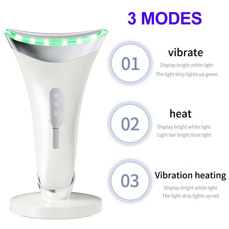 3 Colors LED Photon Hot Compress Vibration Face and Neck Beauty Device Microcurrent Facial Neck Lifting Massager