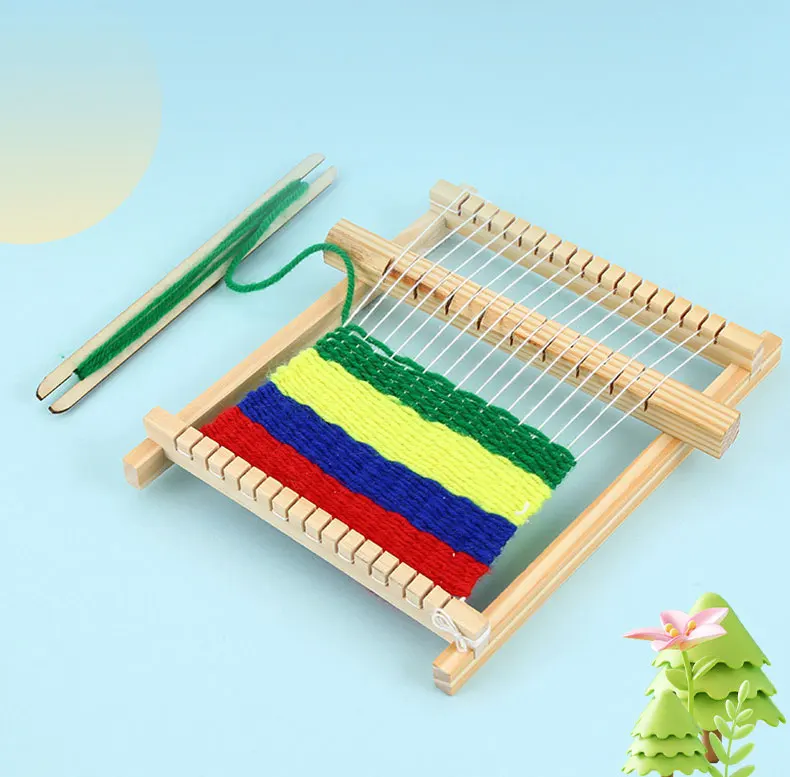 Wooden DIY Assembled Kids Crafts Weaving game Wooden Loom Mini Hand Knitting Wool Toy for Kids