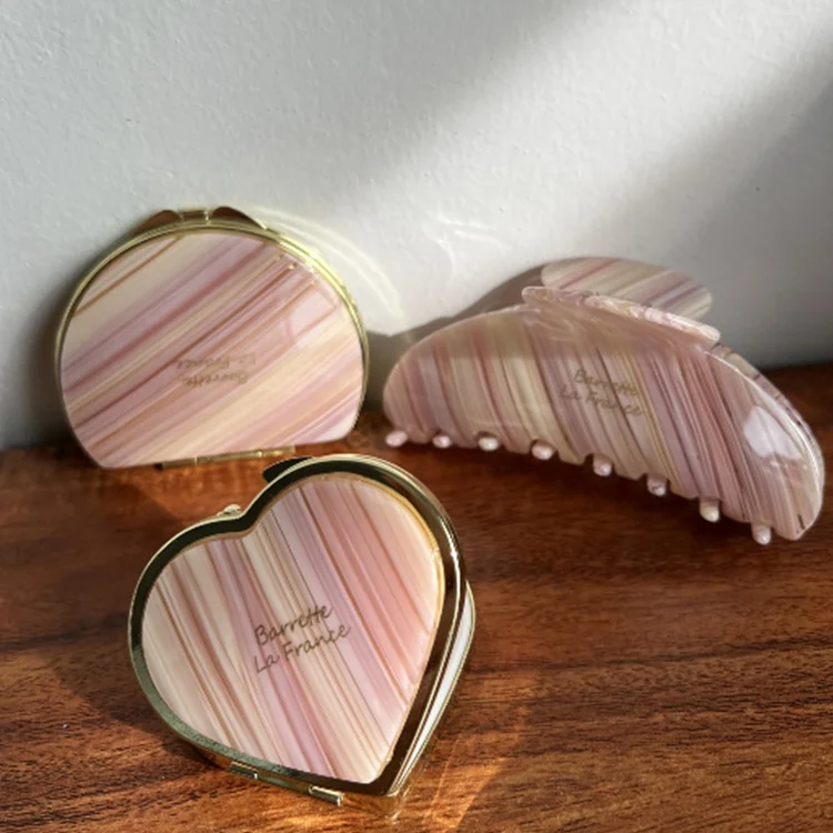 Customized Private vanity make up mirror bio acetate mirror hair claw clips set for women