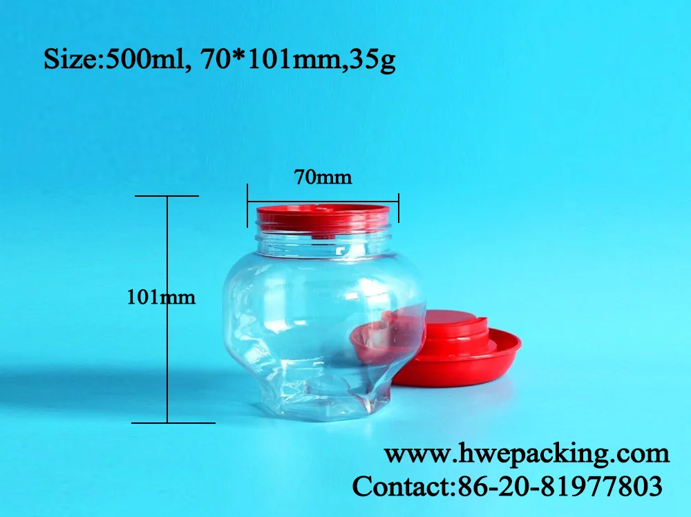 500ml preserved vegetable fruits packing plastic pickle jars with air hole screw lid
