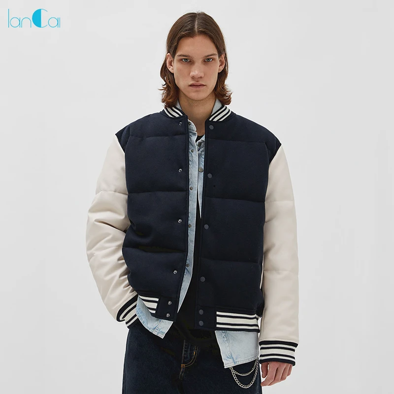 Varsity Jackets High Quality Fleece Embroidery Buttoned Quilted Custom Puffer Winter Mens Jacket And Coats