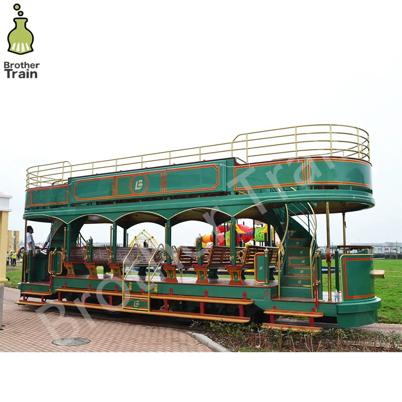 Double Deck Tracked Trolley Electric Trackless Train Electric Amusement Park Train Modern Bus Double Decker Tram For Tourism