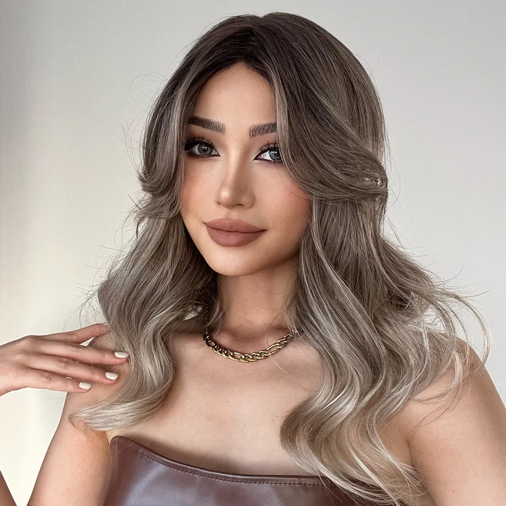 Natural Medium Middle Part Wigs Vendor Regular Wave Pixie Cut Ombre Brown Synthetic Hair Wigs With Lowest Price For Black Women