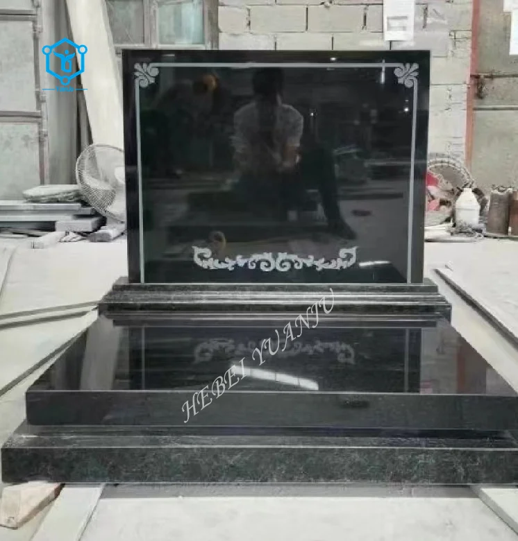YUANJU China Headstone Black Granite Grave Stone Cemetery Tombstones and Monuments Gravestone with Factory Price