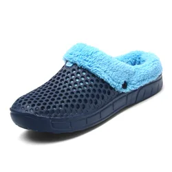 Wholesale Unisex New Winter Slip On Fur Lined Clogs Garden Shoes Men Women Black Comfortable Warm Furry Clogs With Fur