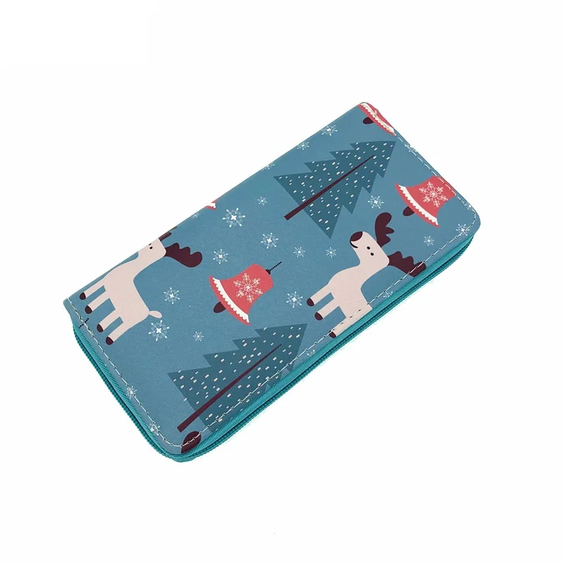 Selling cute Christmas deer PU wallet for daily student lady single zipper wallet factory wholesale wallet