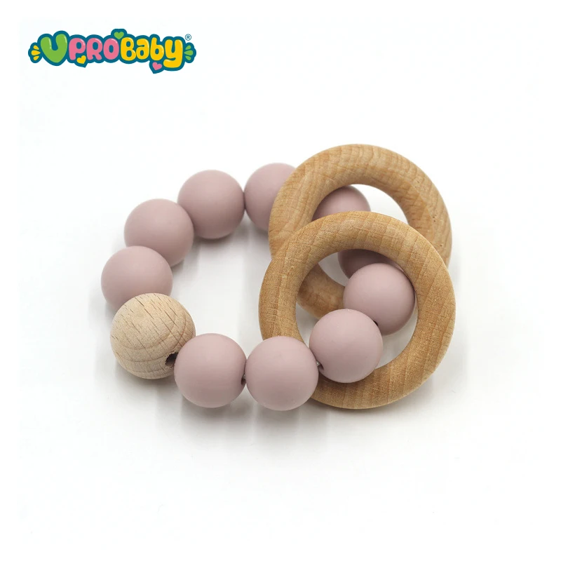 Hot Sale Crochet elephant Teething Wooden Ring Baby Teether sensory toys Baby teether silicone