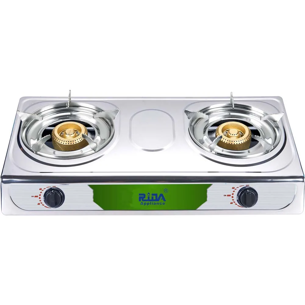 Китайская дешевая газовая плита из нержавеющей стали с двумя горелками