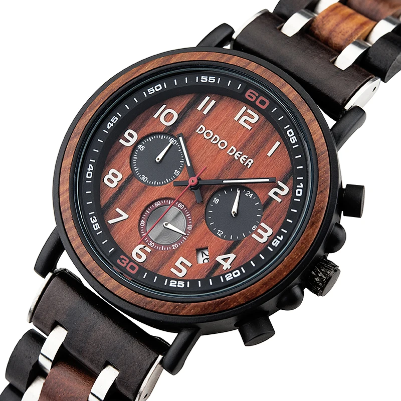 Dodo Deer Custom Luxury Waterproof Natural Wood Case High Quality Watch Red New Men Wood Watches