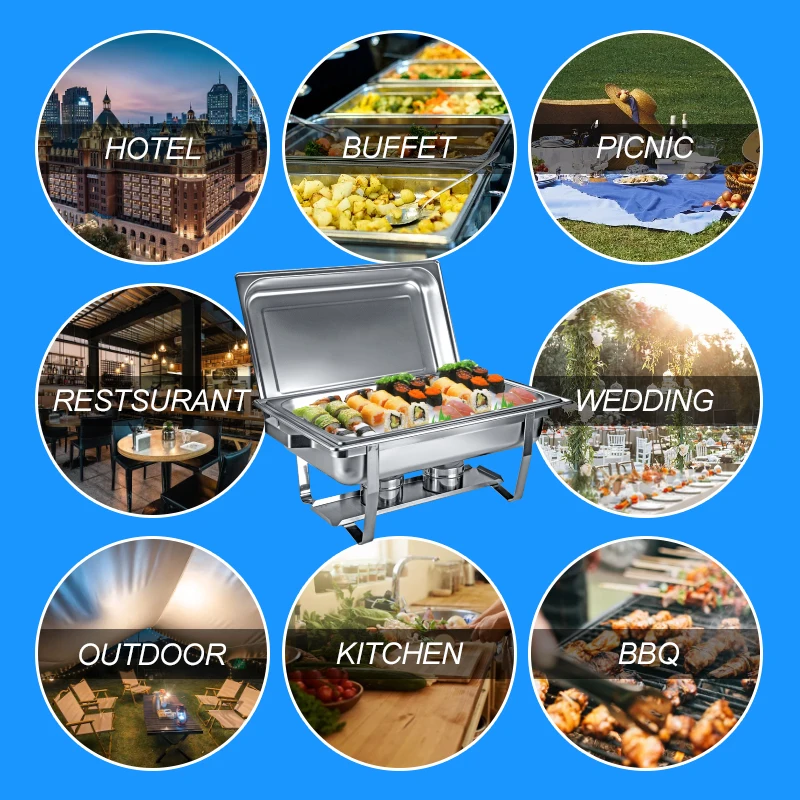 Factory Supplier Custom Design Hot Sale Stainless Steel Buffet Set Gold Chafing Dishes Chafer Dish Buffet Set