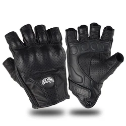 Men Leather Motorcycle Riding Gloves Breathable Summer Motorbike Half Gloves Shockproof Cycling Outdoor Touch Screen Gloves