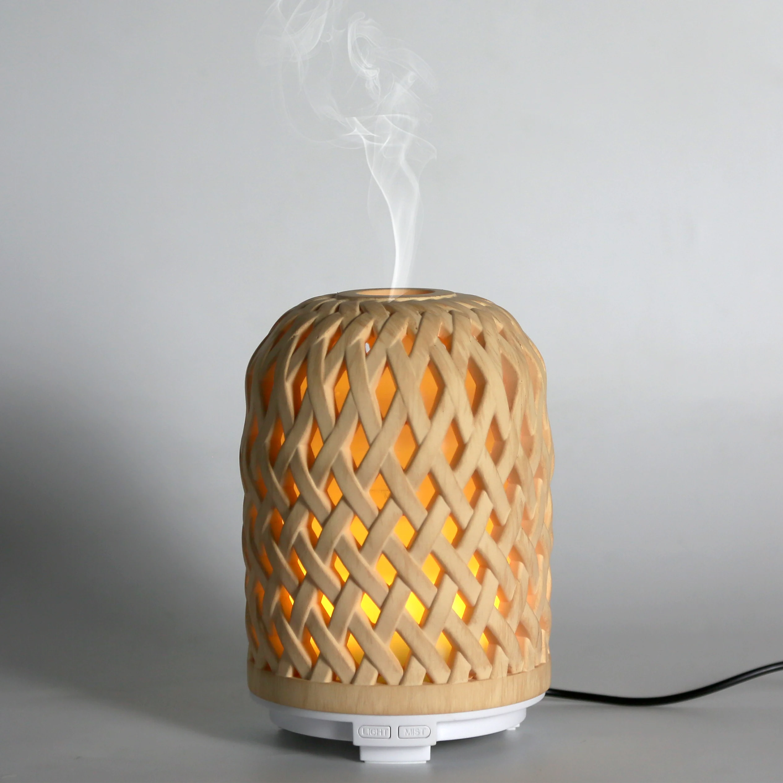 Factory 150ml Bamboo weaving Aroma Diffuser resin Home humidifier with 7 color night light