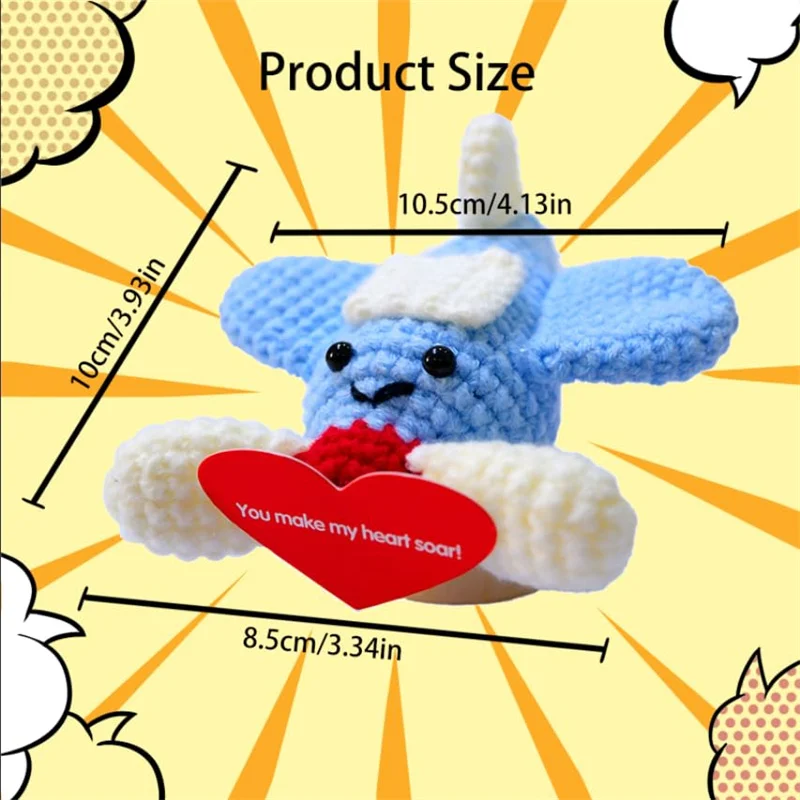 Positive Aircraft Cute Crochet Doll with Positive Potato Card Wool Knitting Toy Decoration Encouragement Support for Gifts Decor