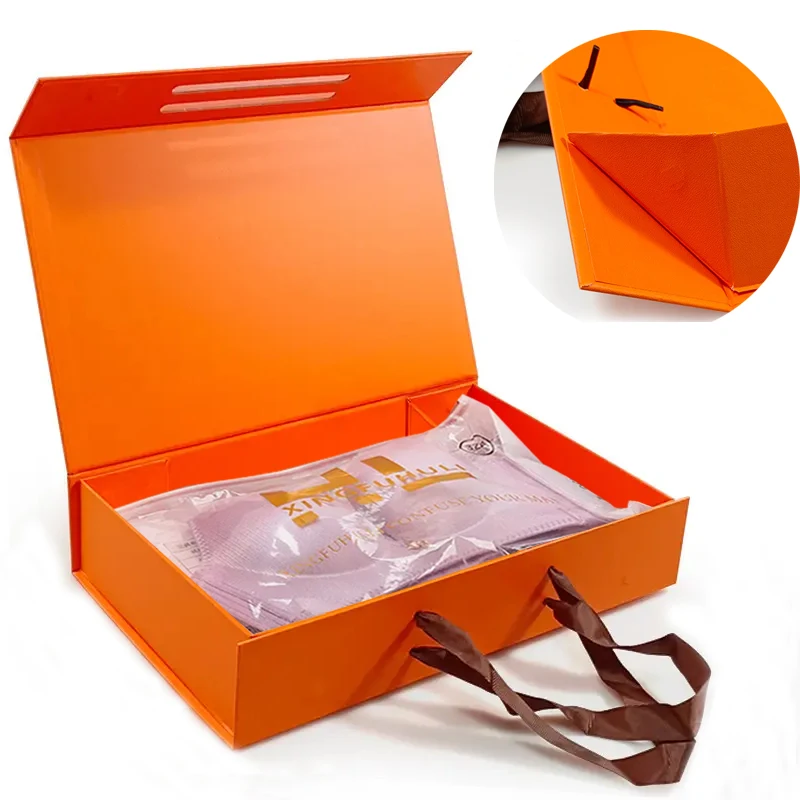 Custom luxury Colorful Reusable Clothing Box Packaging For Women Underwear Packaging Folding Ribbon Magnetic Gift Box