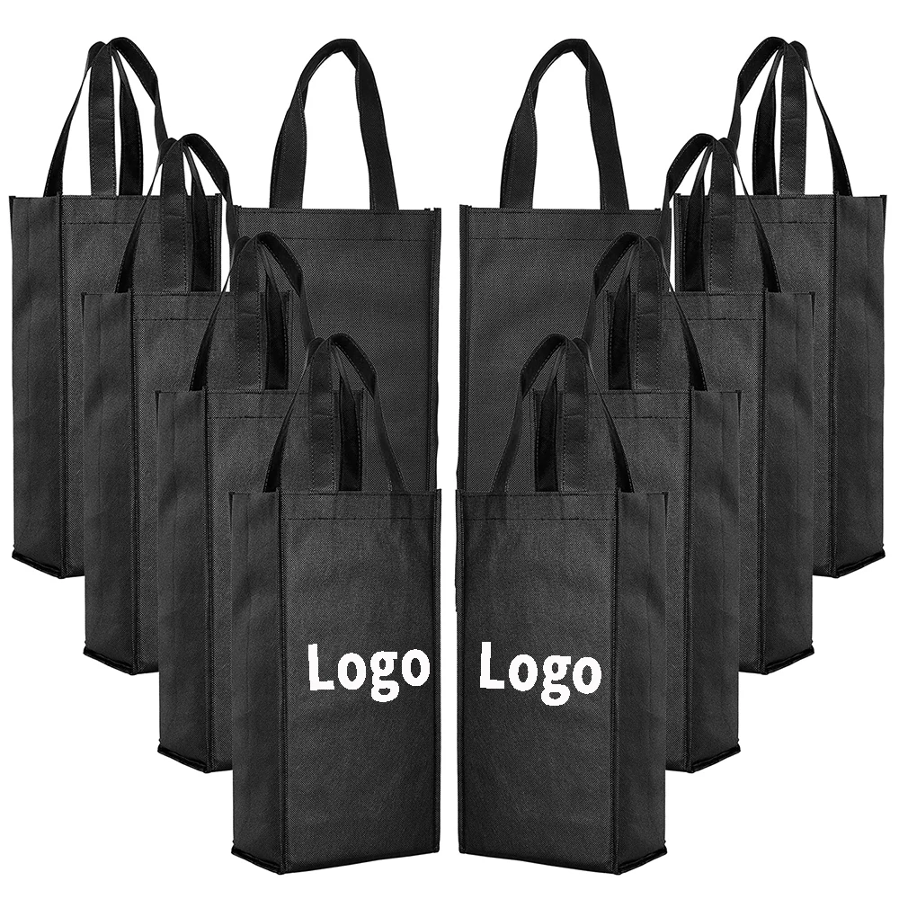 Wholesale Wine Bottle Wine Custom Shopping Gift Bags Reusable Olive Oil Portable Wine Non-woven Bag With Logo