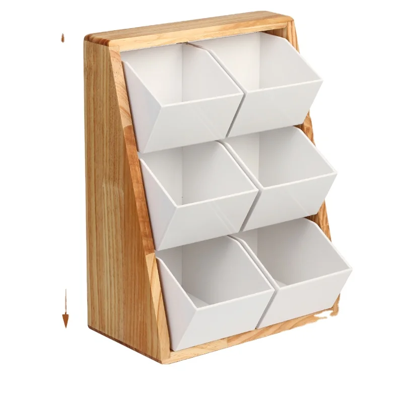 Restaurant Source coffee caddy pine wood frame Acrylic coffee cup Condiment Organizer food display rack pmma coffee display bins