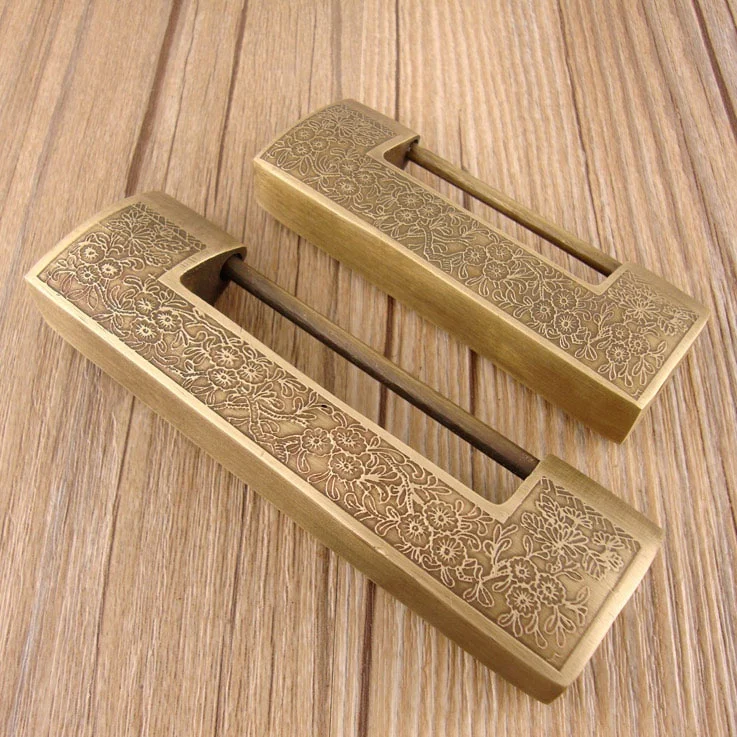 Chinese style Antique Copper padlock Old-fashioned lock Retro Smooth Ancient latch Furniture cupboard Wooden door lock