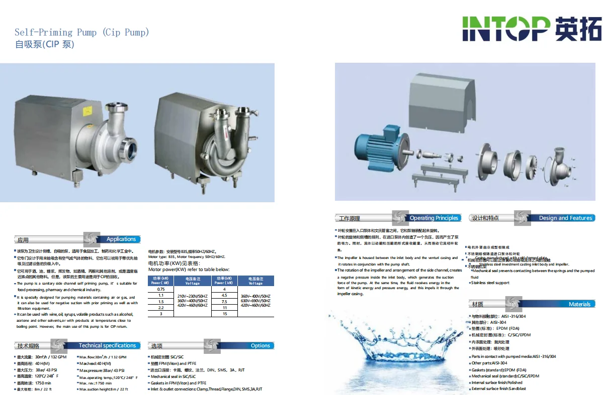 Stainless Steel SS304 Sanitary Milk Centrifugal Pump with Open Impeller