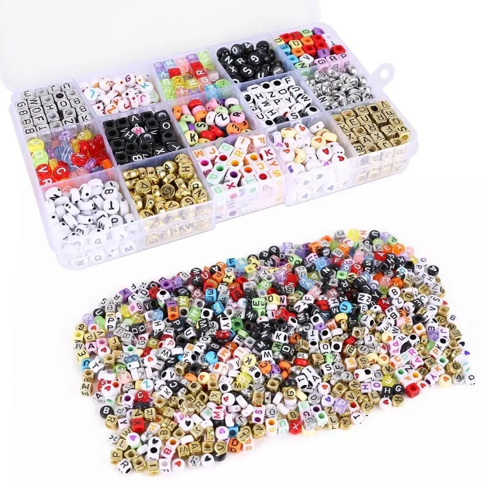 Mixed Cube Charms Acrylic Alphabet Letters Beads Set for DIY Bracelets