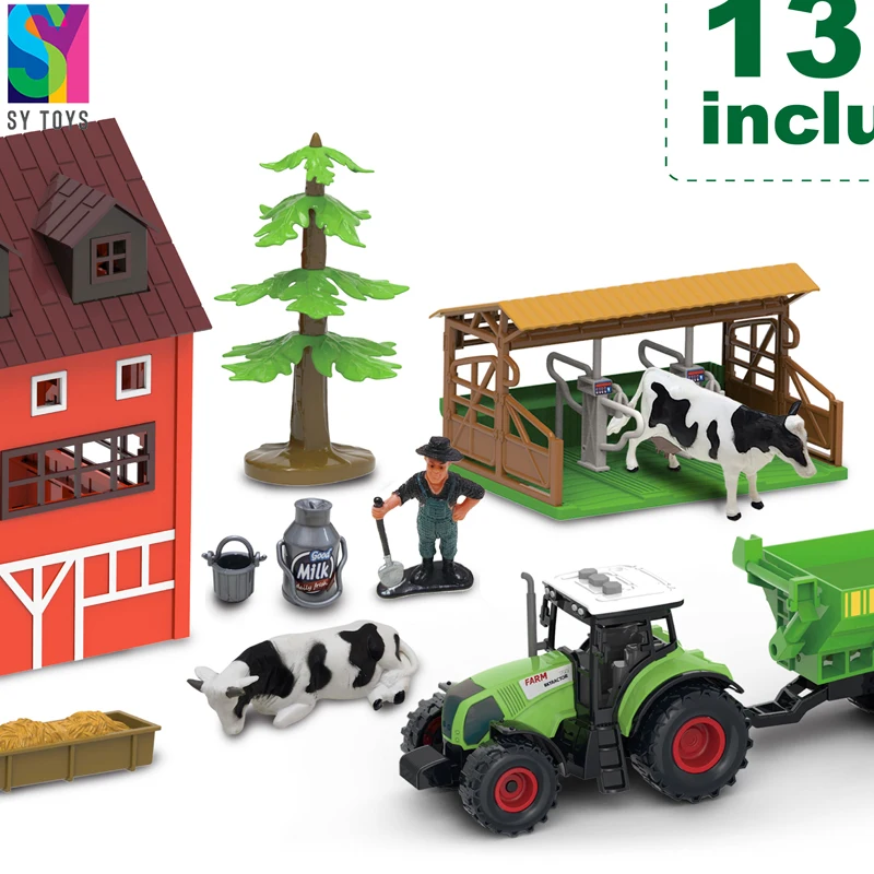 SY 12pcs Happy Farmer Toys Set With Mini Animal Toy Model With Mini House Plastic Toy Farm For Kids