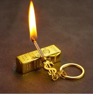 Creative Gold Bar Shaped Lighter Vintage Kerosene Lighter Match Key Chain