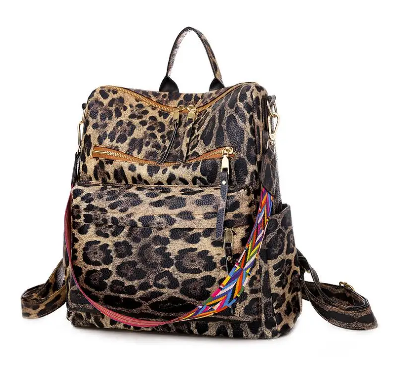 PU Leather Large Capacity New Design Women Backpack Fashion Animal Flower Printed Bags