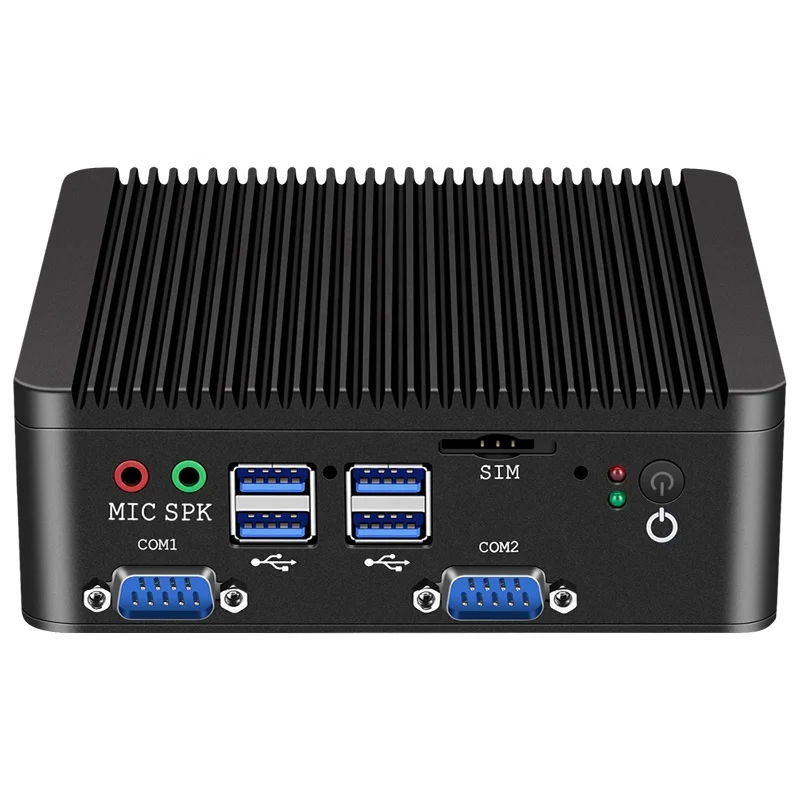Fanless Industrial Mini PC Quad Core J4125 N4000 2 LAN 4 COM RS485 Win10 Pro Linux WIFI Desktop Computer