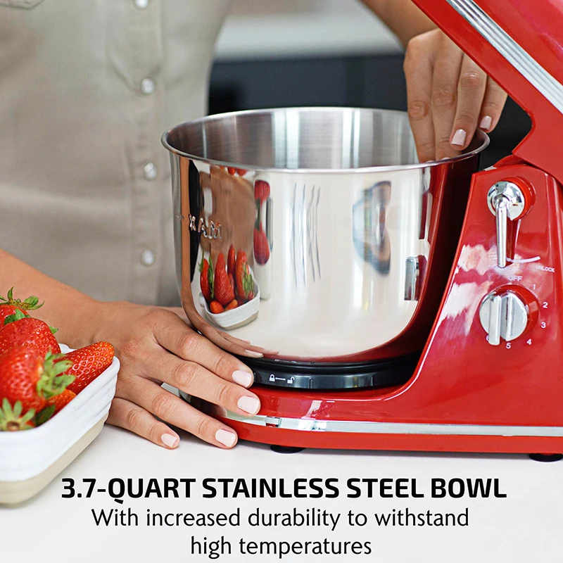 Red 6 Speed Stand Mixer with 3.87 qt Stainless Steel Mixing Bowl Stand Mixer