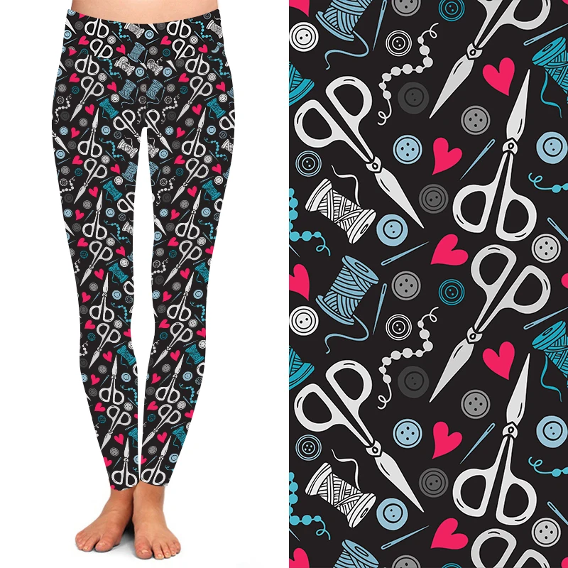Yiwu legging factory Hot sale New mix leggings wholesale buttery soft scissors sewing knit print leggings