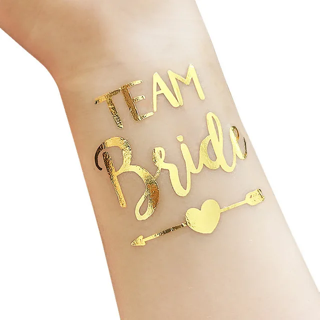Team Bride Golden Colorful Flamingo Sticker Wedding Bride Bridesmaid Bachelor Party Hot Stamping Water Transfer Tattoo Letter