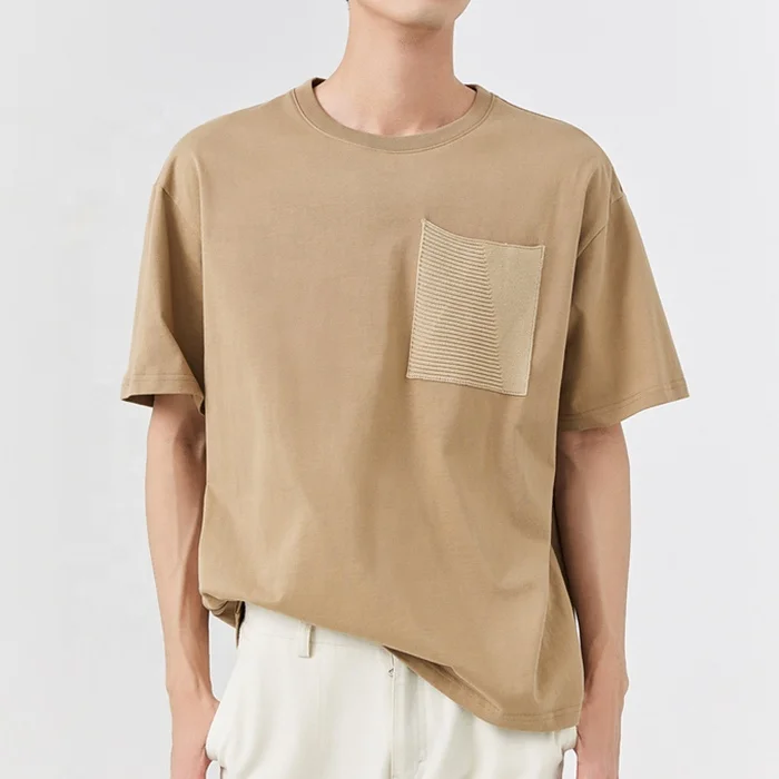 Summer Chest Pockets Basic T Shirt Men 100% Cotton Breathable Solid Tshirt Loose Casual Men T Shirt