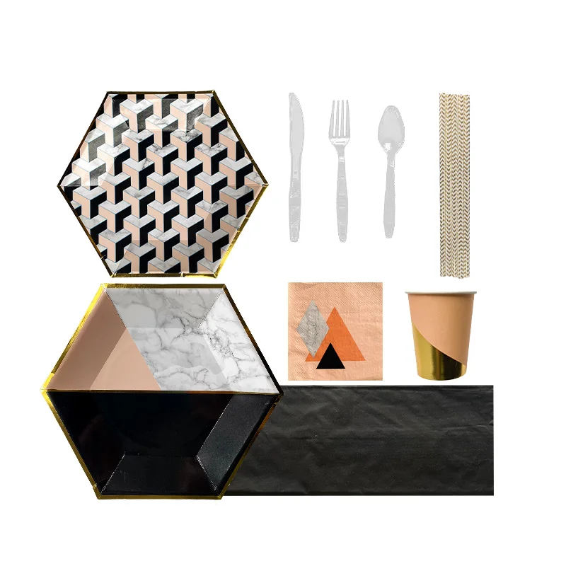 Partybus Ceramic Like Plates/ Cups/ Napkins/ Tablecloths/ Spoons/ Forks/ Knives Disposable Party Tableware Set