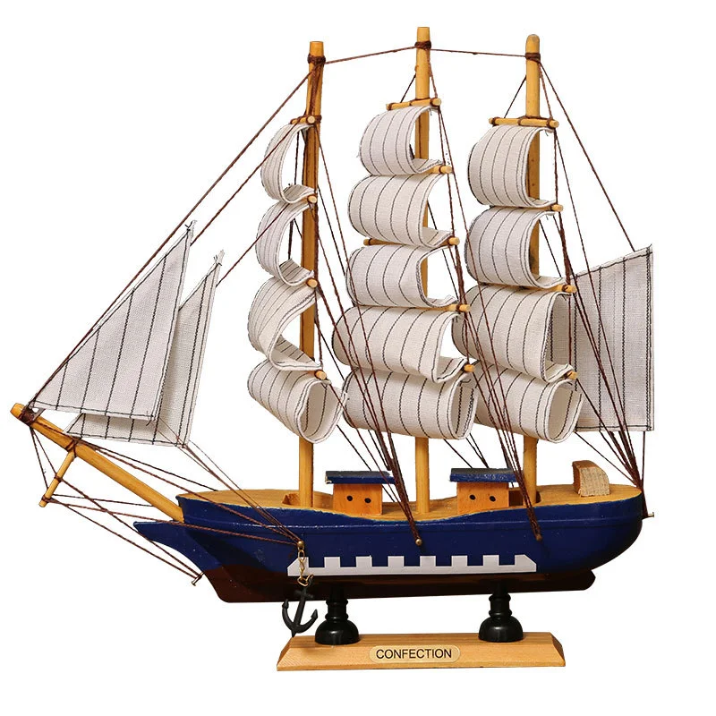 Mediterranean Sailboat Smooth Simulation Small Wooden Boat Desktop Decorations For Home Wine Cabinet Window Nordic