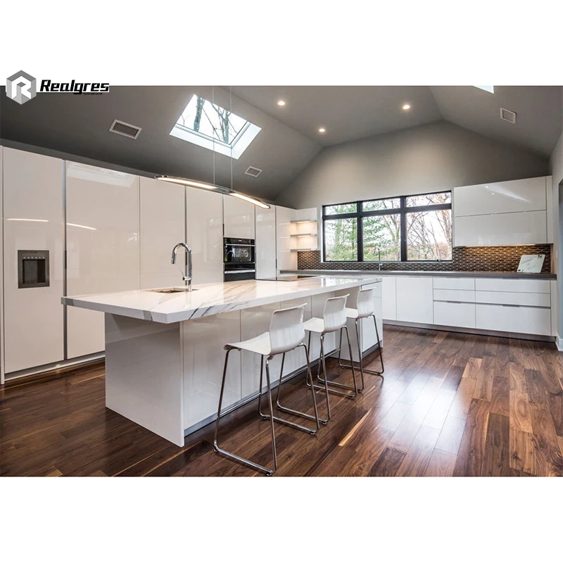 Wholesale L shape White High Gloss Lacquer Finish Modern Design Kitchen Cabinet Handleless Joinery 2 Pac Kitchen Cabinet