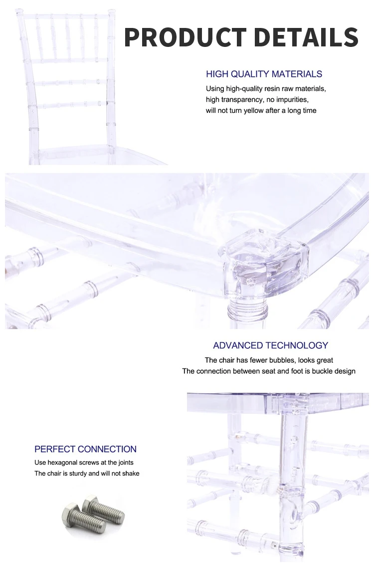 Wholesale Hotel Wedding Party Outdoor Banquet Clear Plastic Crystal Transparent Round Back Polycarbonate Acrylic Chiavari Chairs