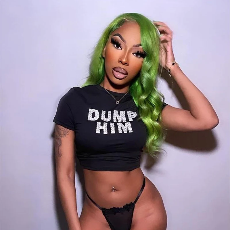 Bomblook E24TP041 2024 Summer Crew Neck Letter Dump Print T Shirt Crop Top Women Tees Ladies Casual Short Sleeve Baby Tees