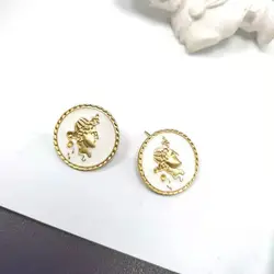 Лидер продаж, Модные Винтажные серьги-гвоздики из серебра 925 пробы в стиле барокко, Дворцовый портрет, монета, золото