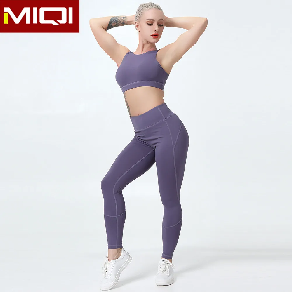 
Одежда MIQI с логотипом на заказ, одежда для спортзала, оптовая продажа, костюм для йоги, спортивный комплект из 2 предметов для тренировок и фитнеса для женщин 
