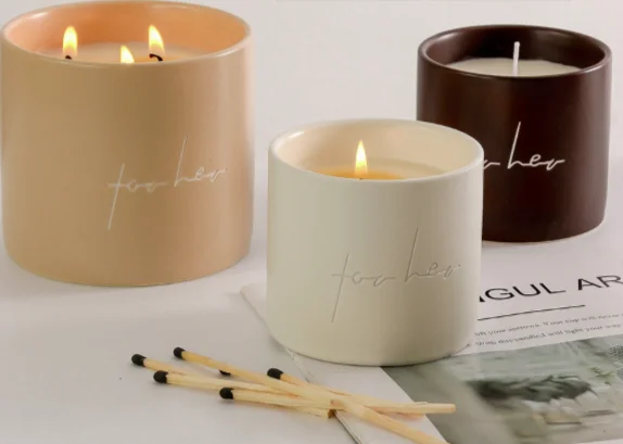 Wholesale Light Luxury  High Quality Custom Empty Candle Jars Ceramics With Logo Print Support Wax Filling