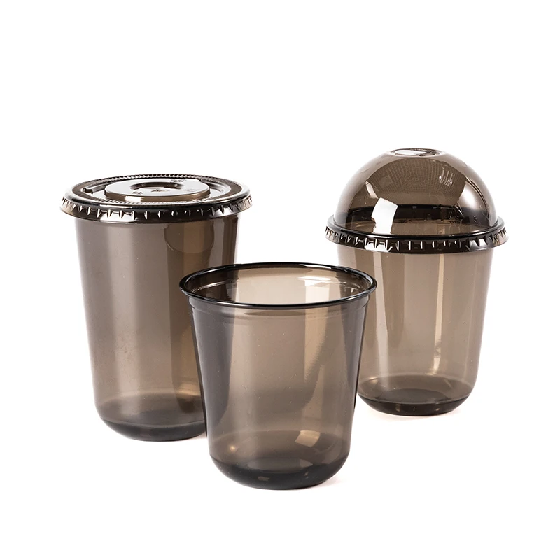 LOKYO Food grade black pet plastic cup cold drink ice coffee smoothie disposable 16oz u shape cup with logo