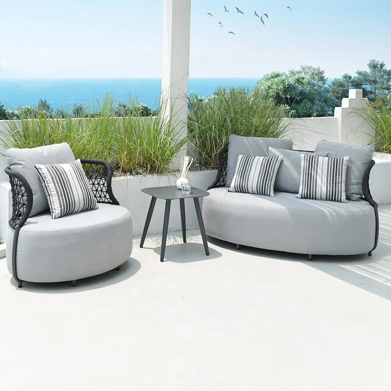ready to ship furniture Shunde Modern new Aluminum waterproof outdoor Rope Woven arm garden patio balcony Lounge Sofa couch