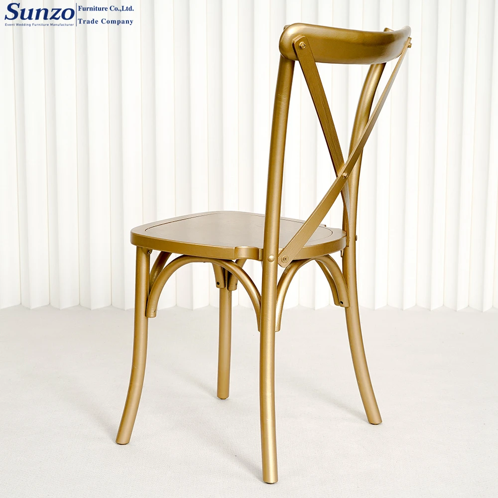 Luxurious Gold Finish Wood Cross Back Chair for Premium Banquet Wedding and Event Seating Solutions
