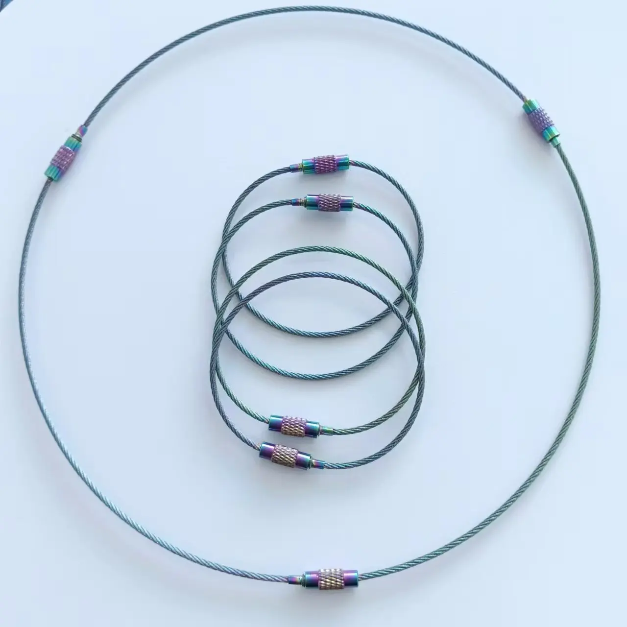 Wholesale  gradient color Stainless Steel Wire Cable Key  Luggage keychain maker wire keychain cable  luggage cable locks