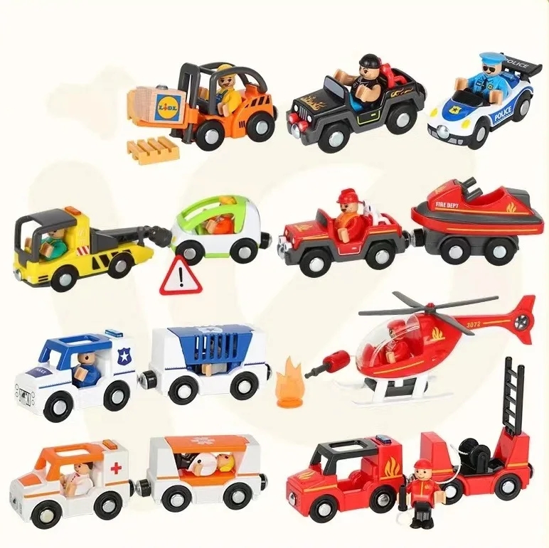 Multifunctional magnetic car ambulance police car compatible with wooden tracks toy