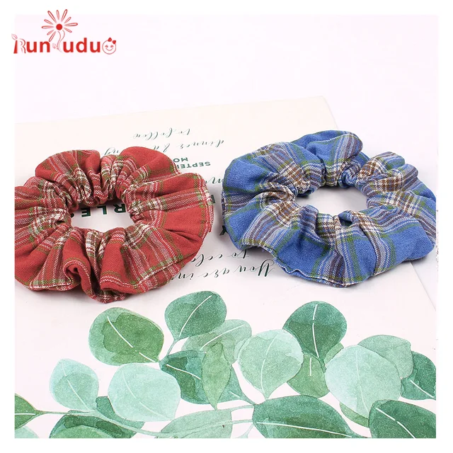 New style Color grid fabric hair ties popular women elastic dot hair scrunchies