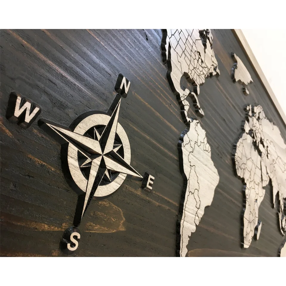3D Wood World Map wall art with countries Wood wall art Push pin map of the World Carved wooden map