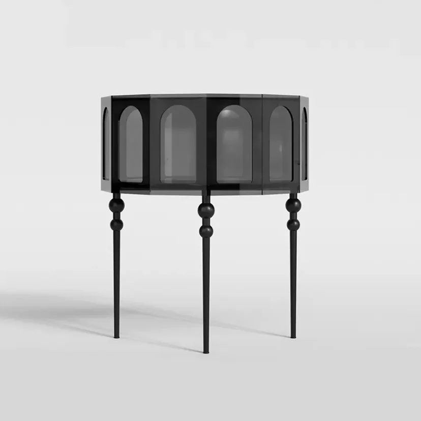 French Vintage Solid Wood Entryway Cabinet Half Round Sideboard Entry Black Dining Sideboard